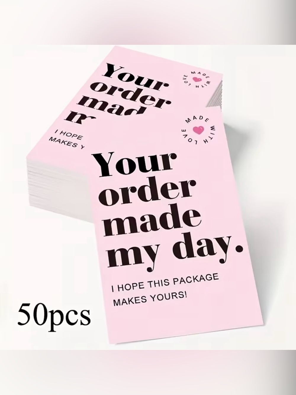Pink "Your Order Made My Day" Thank You Cards - 50 Pack